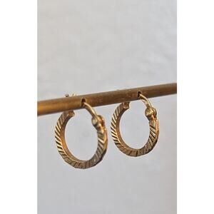 925 Sterling Textured Mini Gold Tone Snap Down Hoop Earrings
